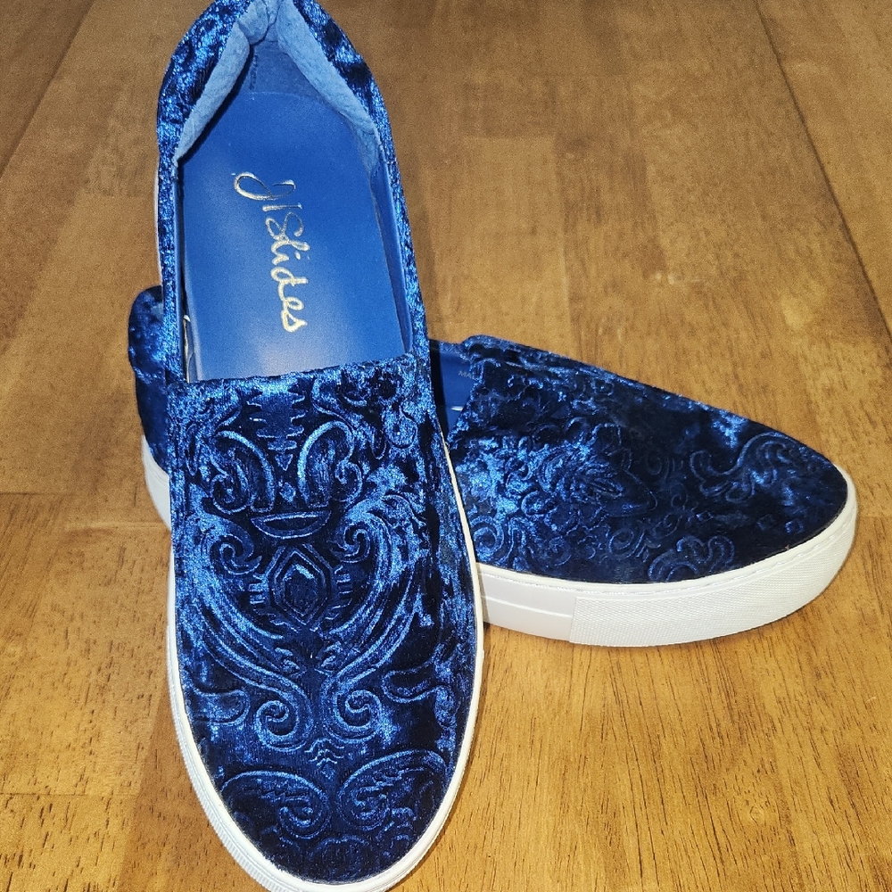 J/SLIDES Royal Blue Velvet Slip-On Sneakers
